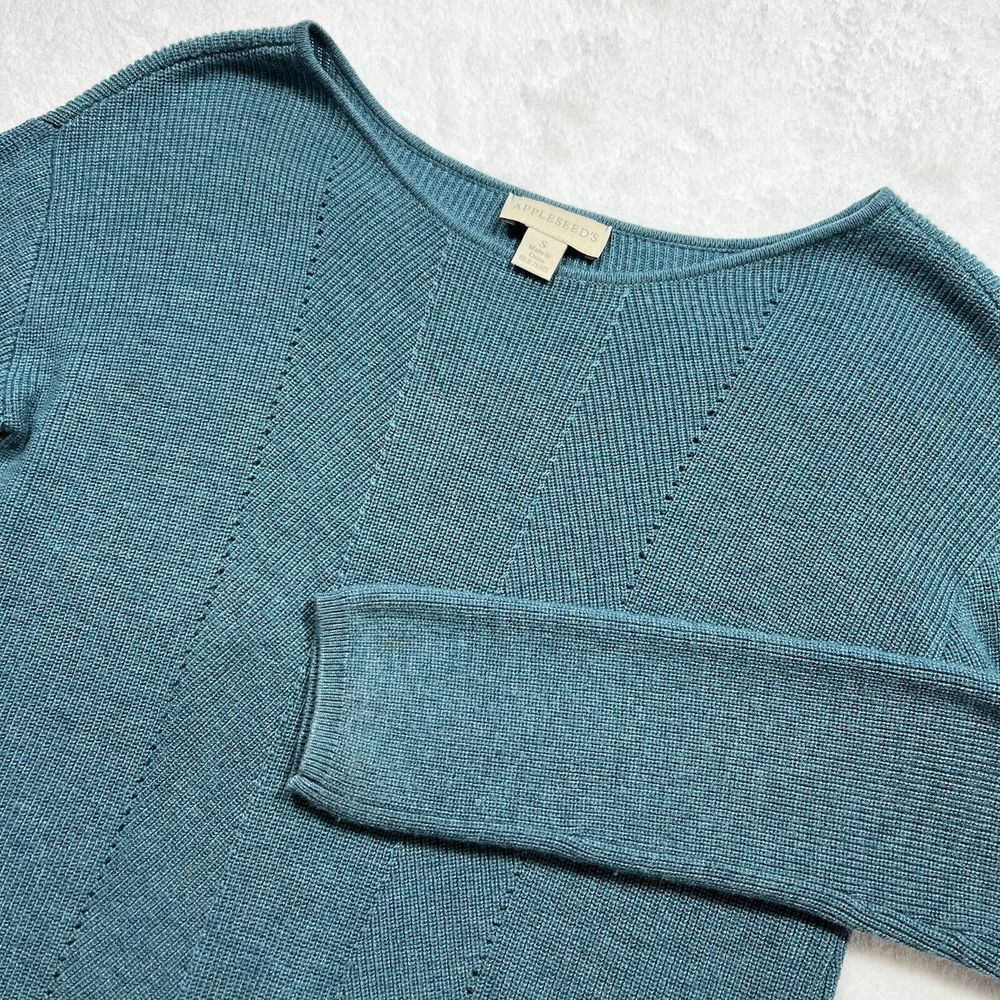 Woman's Blue‎ Appleseed's Wool Blend Knit Pullover Sweater Small Cozy Y2K